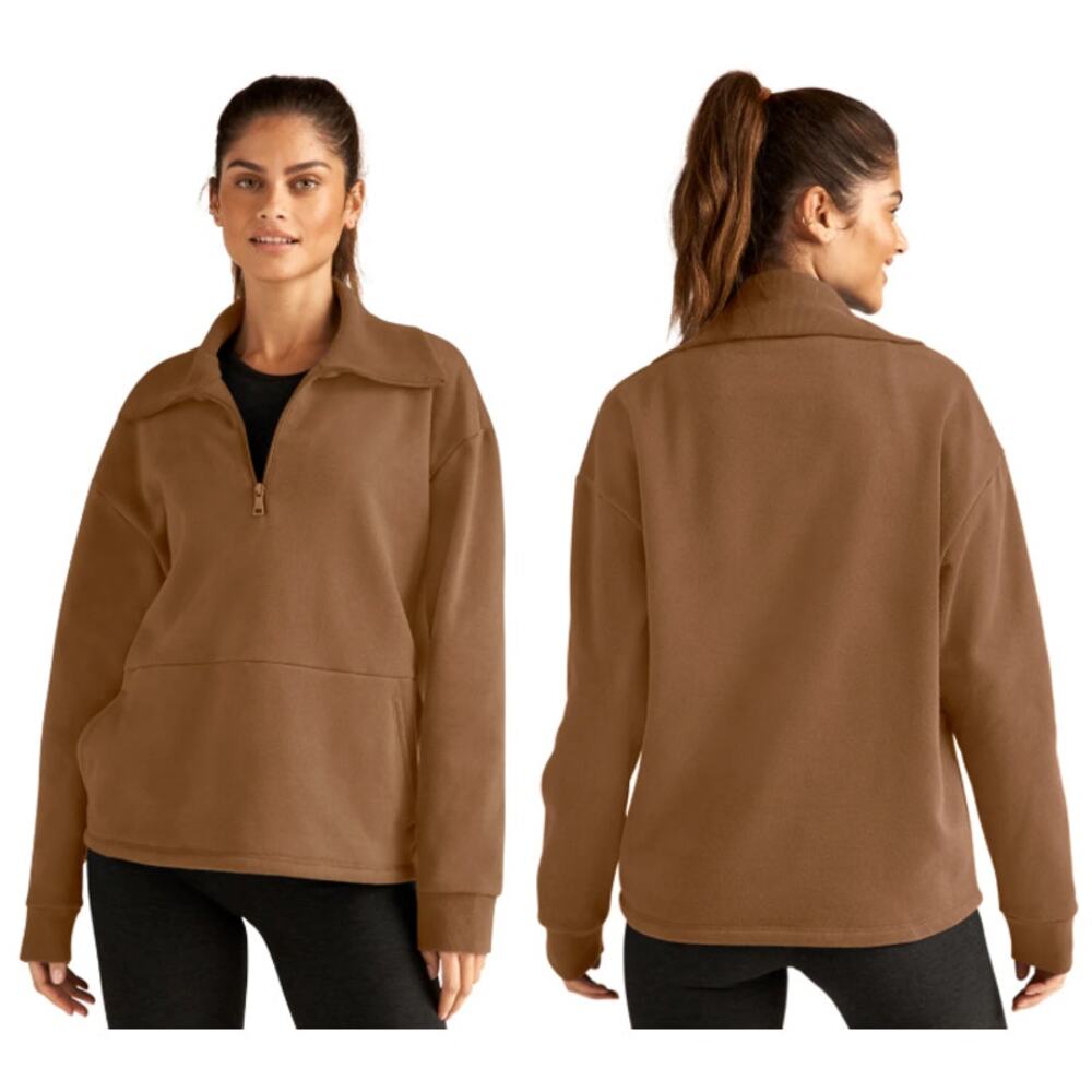 NWT Beyond Yoga Trek Half Zip Loose Fit Pullover Sweatshirt Toffee Womens Small‎
